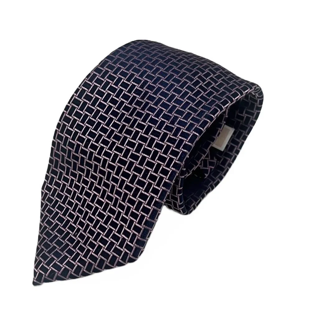 Michael Kors 100% Silk Embroidered Designer‎ Tie Blue Pink Checkered Necktie